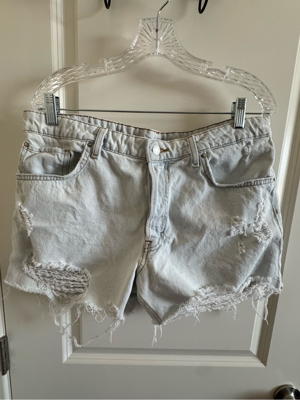 Distressed Light Wash Women's Denim Shorts